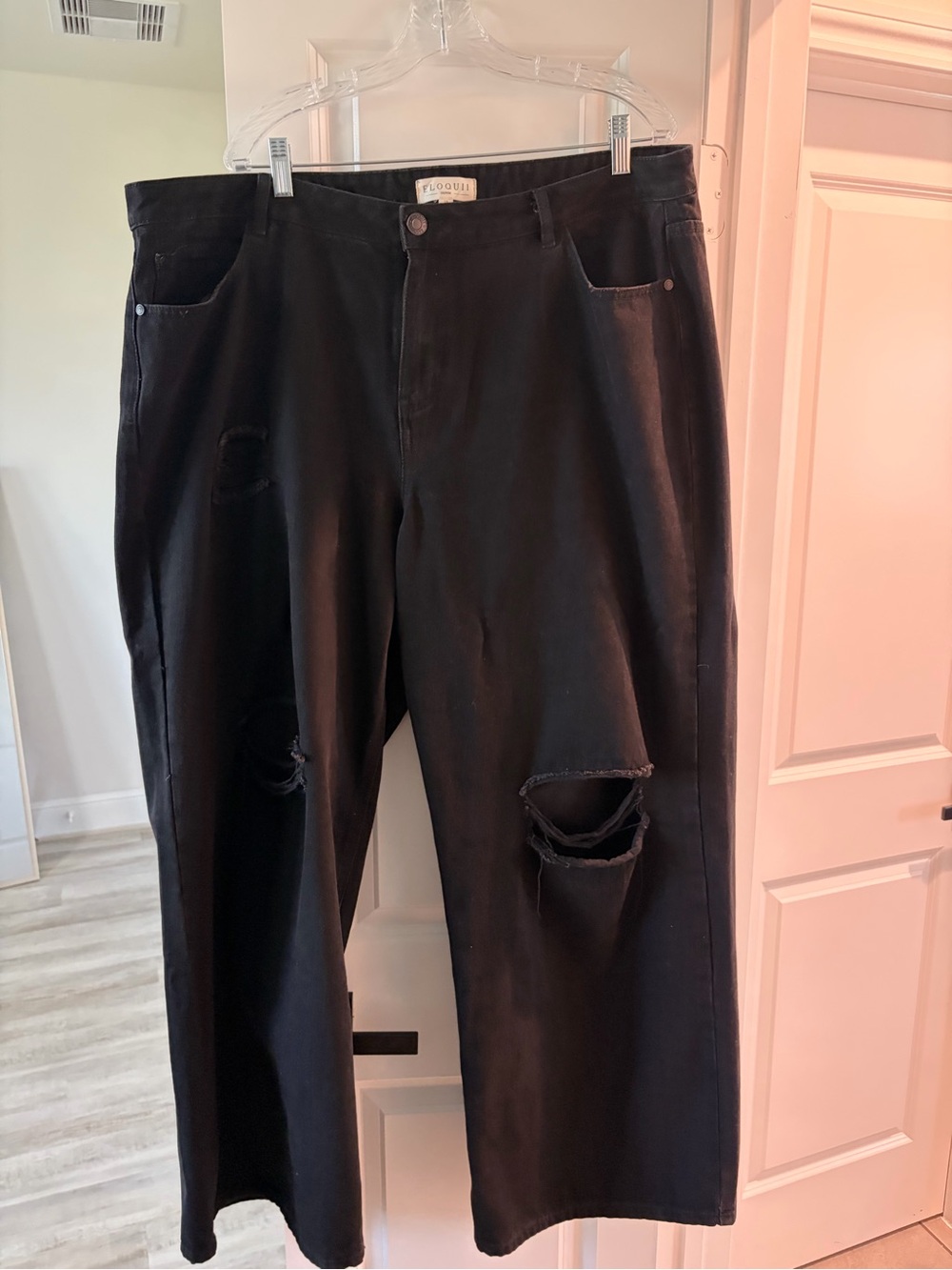 Eloquii Black Wide-Leg Distressed Jeans